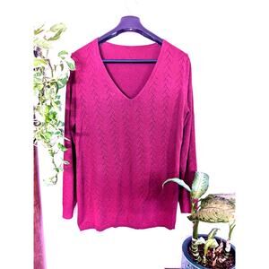 Bloomchic Textured V Neck Lightweight Tunic Sweater Sz 10 Rusty Red/Orange